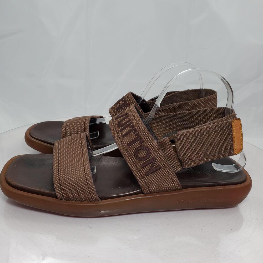 Auth Vintage Y2K Louis Vuitton MA0051 Sandals Men 10.5 Brown Logo Strap Italy